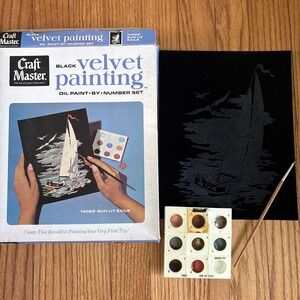Craft Master Velvet Painting by Number set 1973 New #14029 Sun Lit Sails